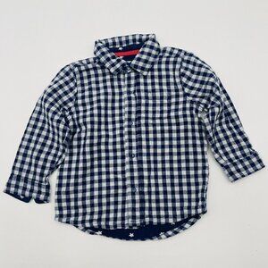 Baby Boden Boys Size 12-18 Months Gingham Plaid Snap Front Shirt Blue White 1374